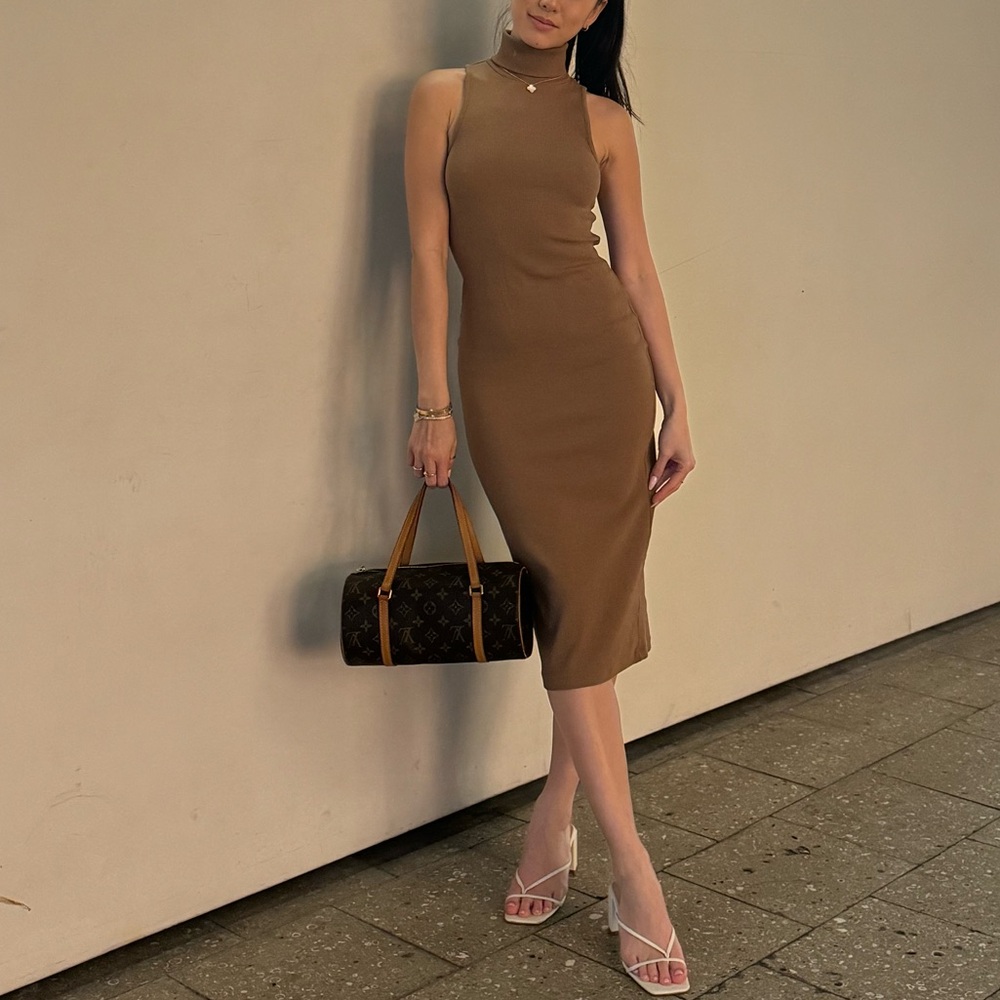 Zara brown turtleneck midi dress